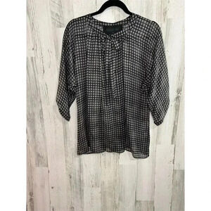 Graumann Women's Sheer Geometric Print‎ Blouse Black Size M 100% Silk
